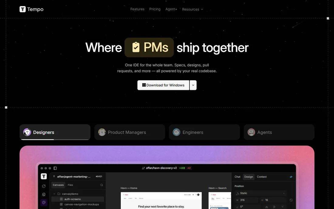 Tempo homepage