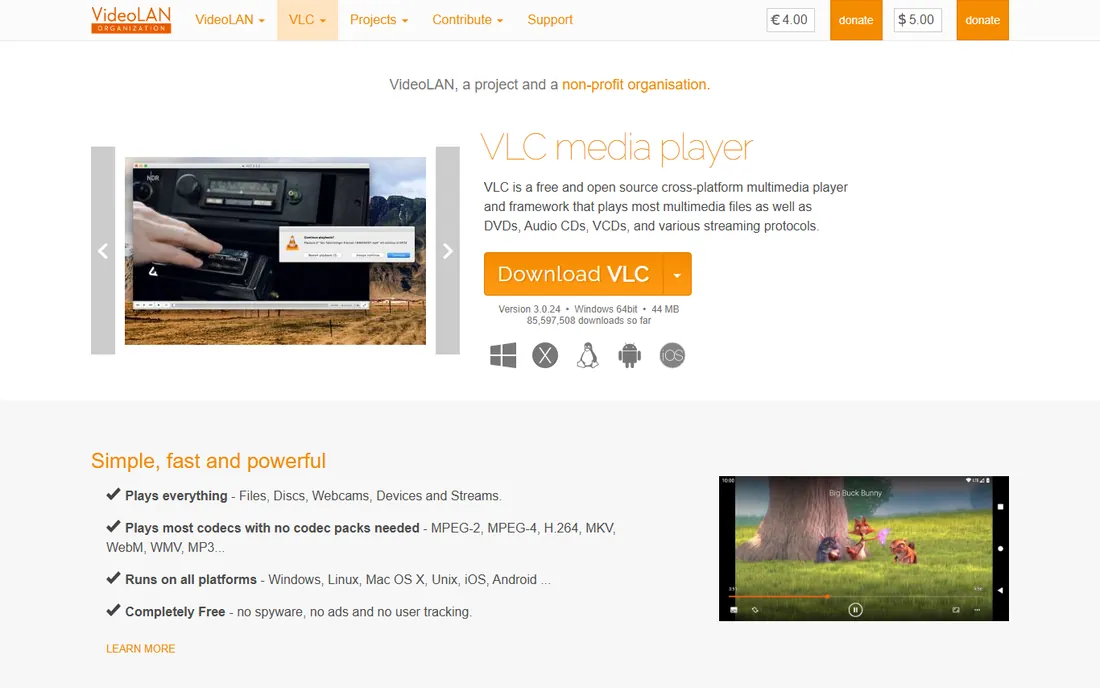 VLC homepage