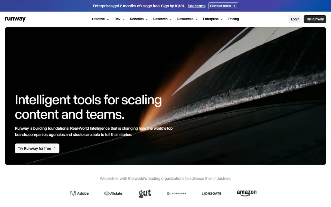 Runway homepage