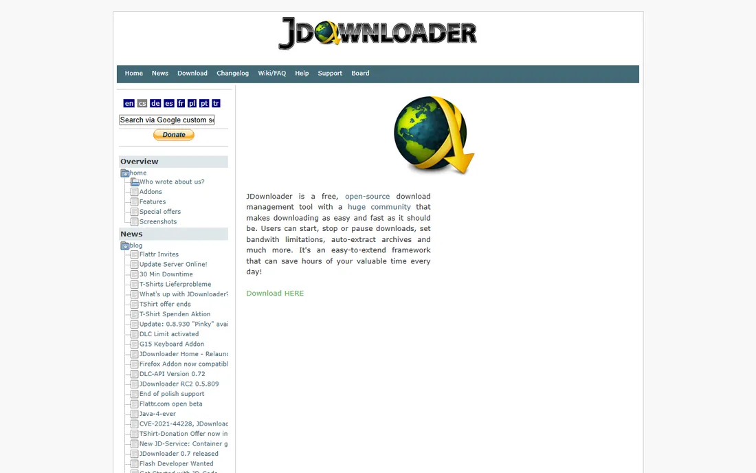 JDownloader homepage