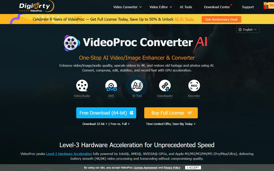 VideoProc Converter AI homepage