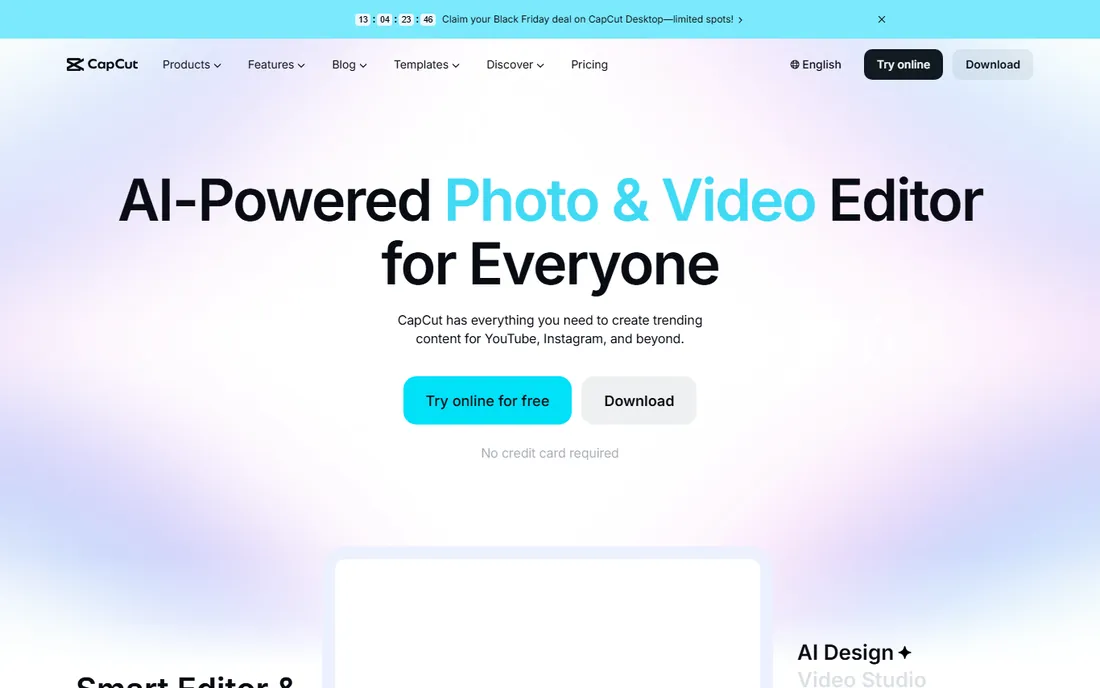 CapCut homepage