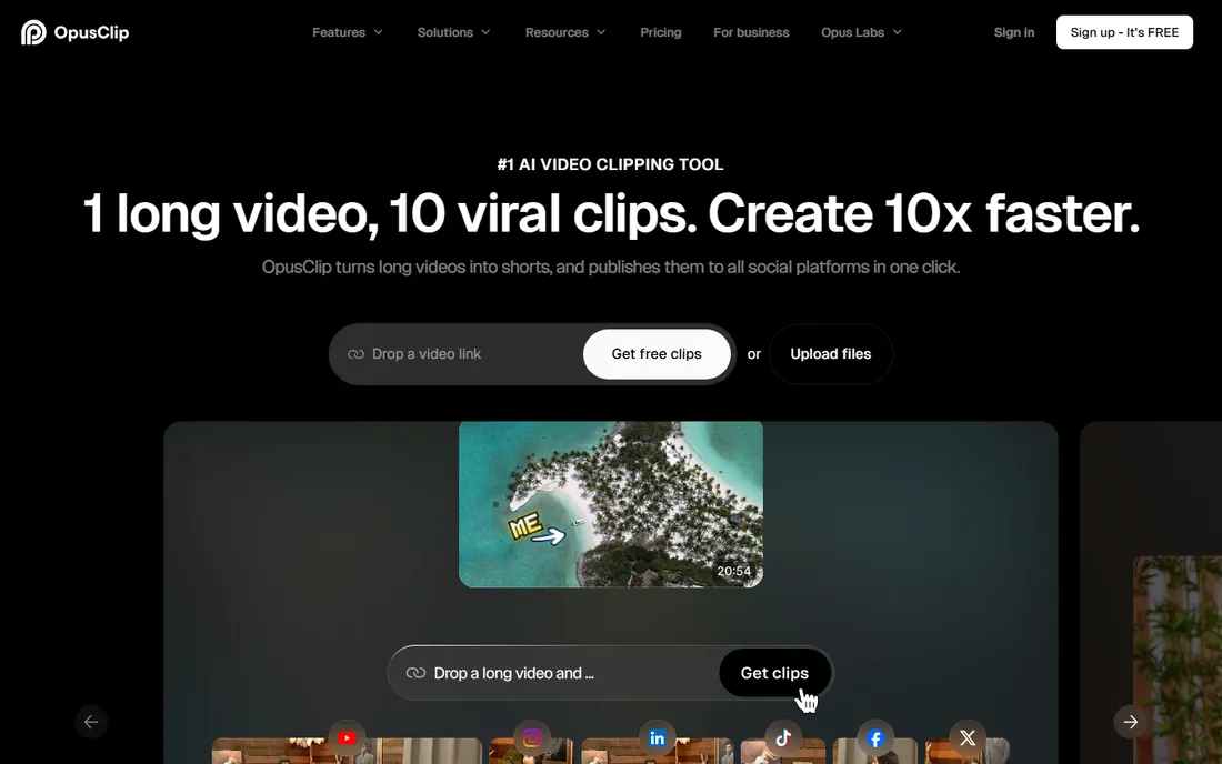 OpusClip homepage