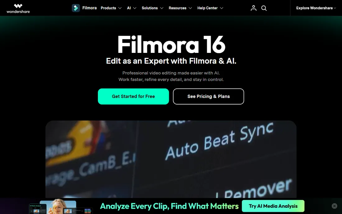 Wondershare Filmora homepage