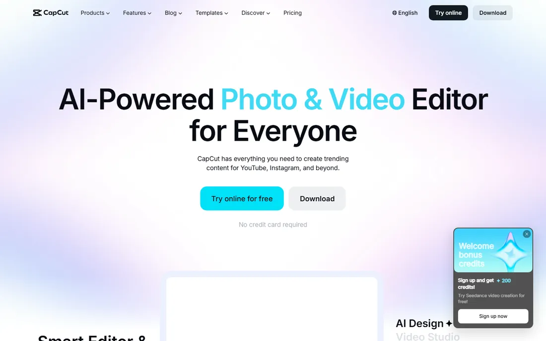 CapCut homepage