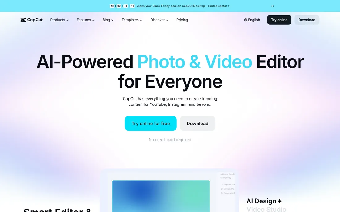 CapCut homepage