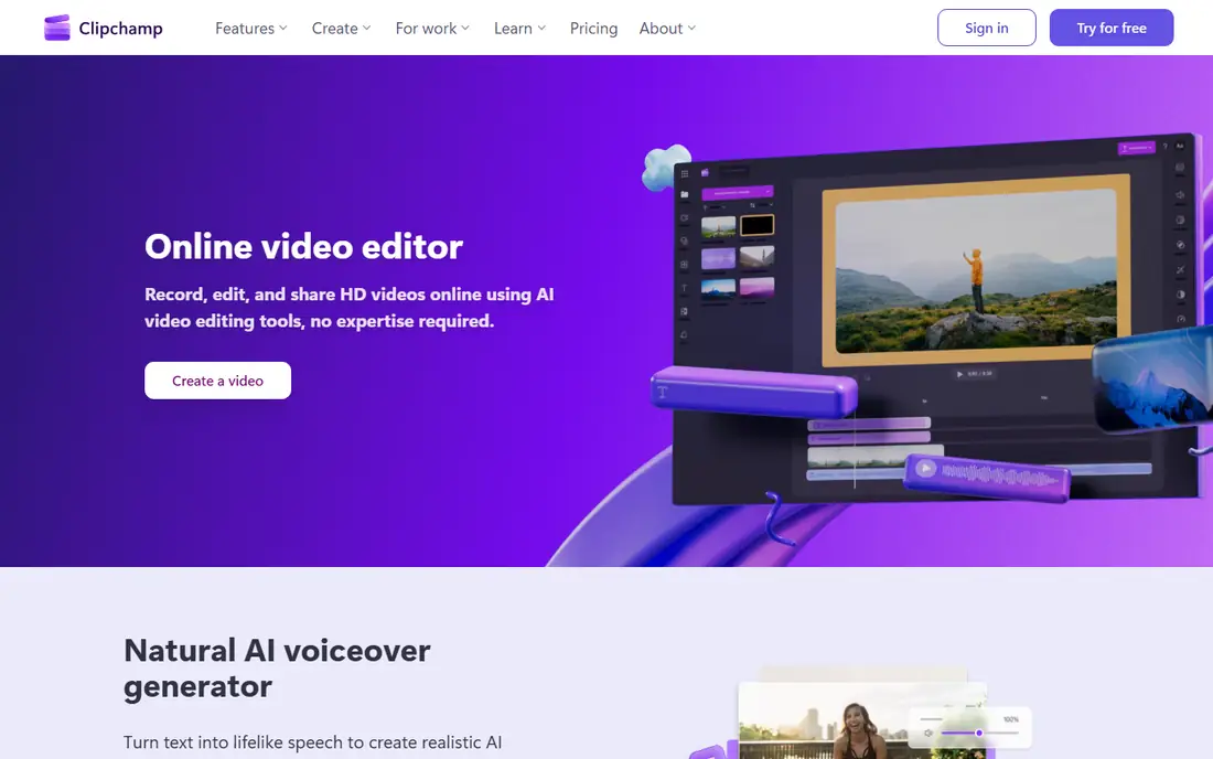 Clipchamp homepage