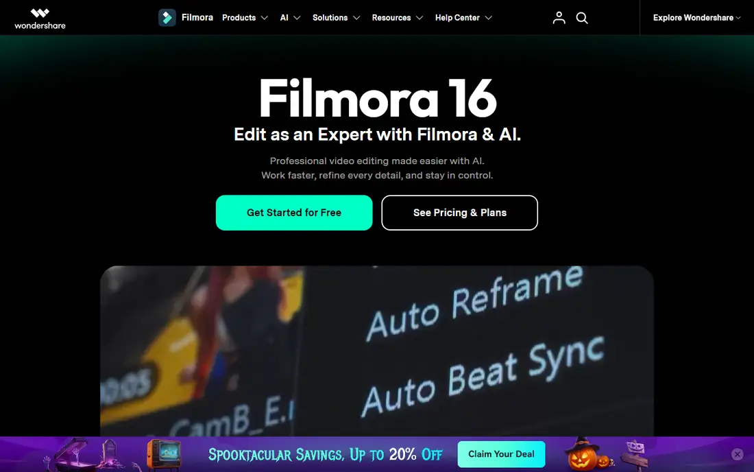 Filmora homepage