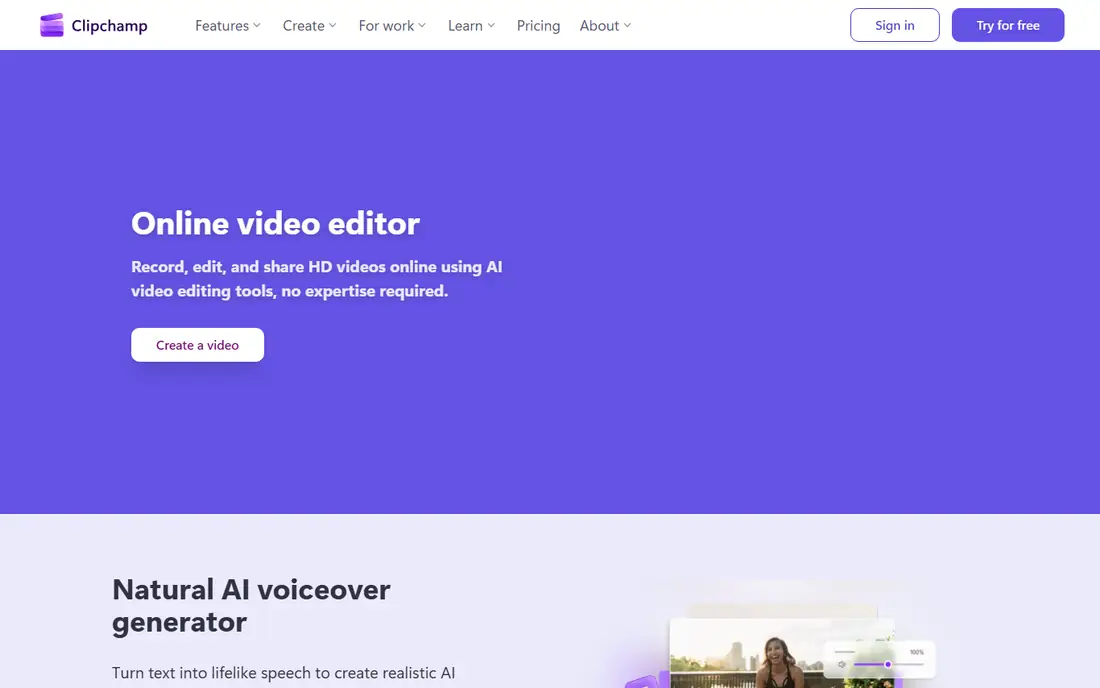 Clipchamp homepage