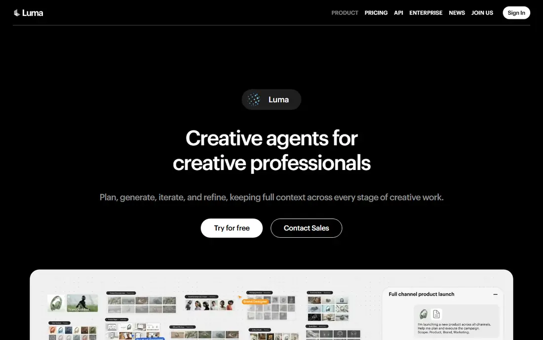 Luma Dream Machine homepage