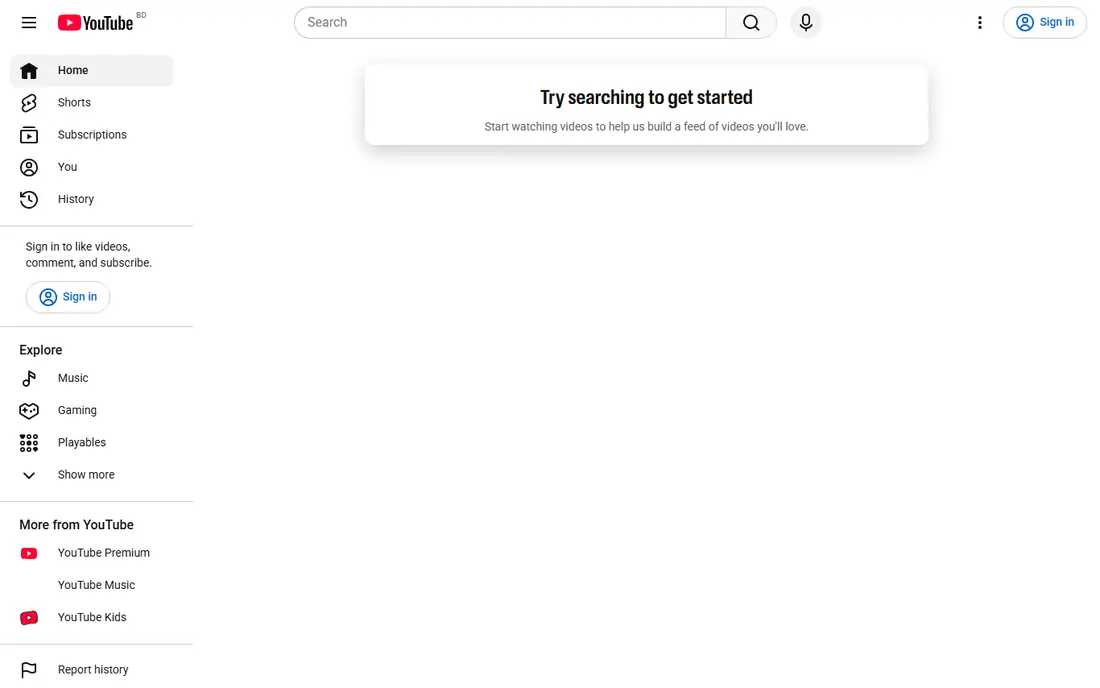 YouTube homepage