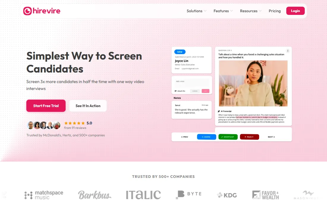 Hirevire homepage