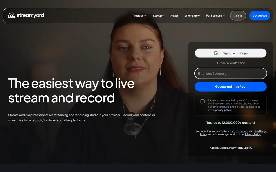 StreamYard homepage
