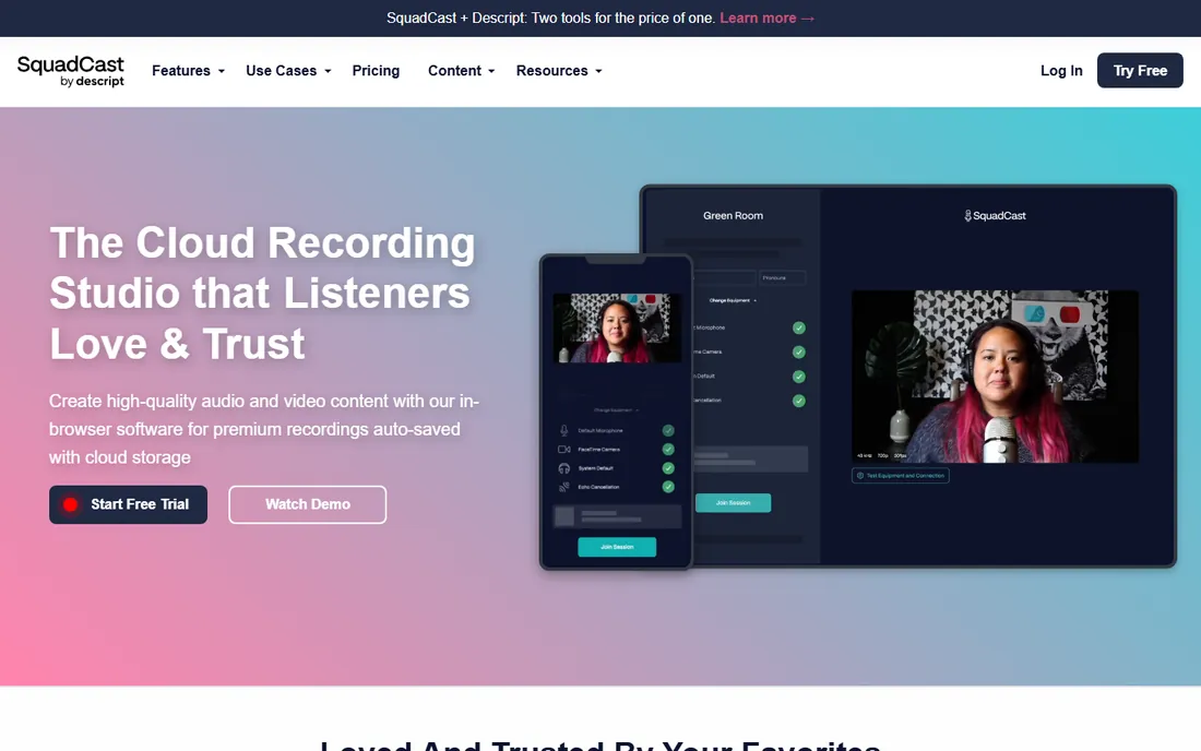 SquadCast homepage