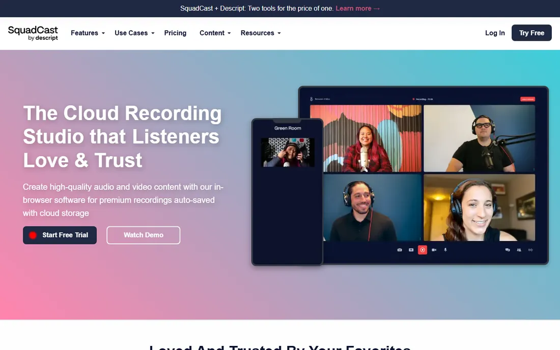 SquadCast homepage