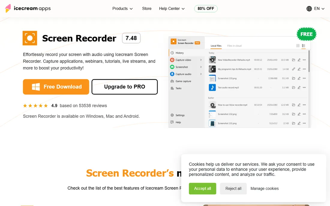 Icecream Screen Recorder homepage
