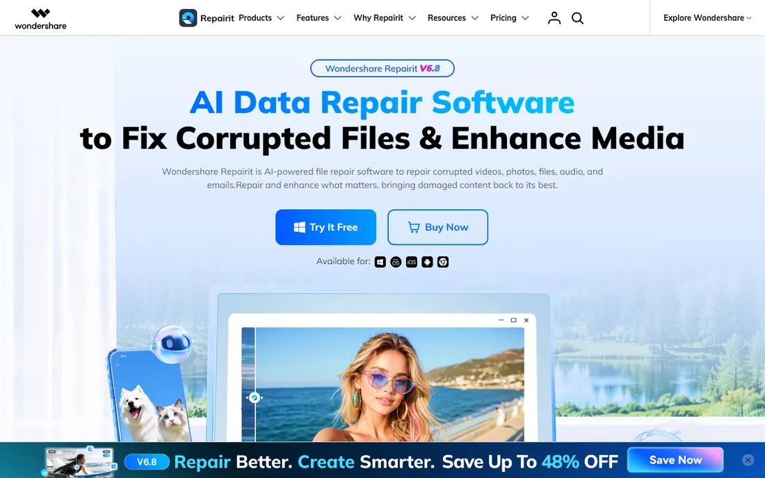 Wondershare Repairit homepage