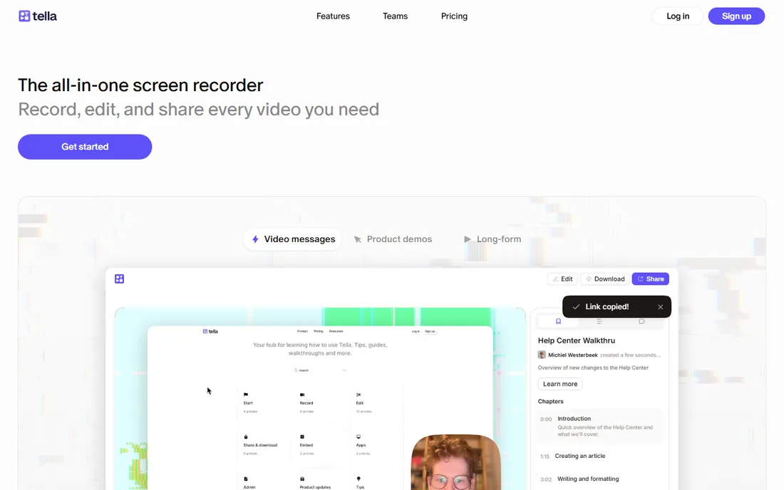 Tella homepage