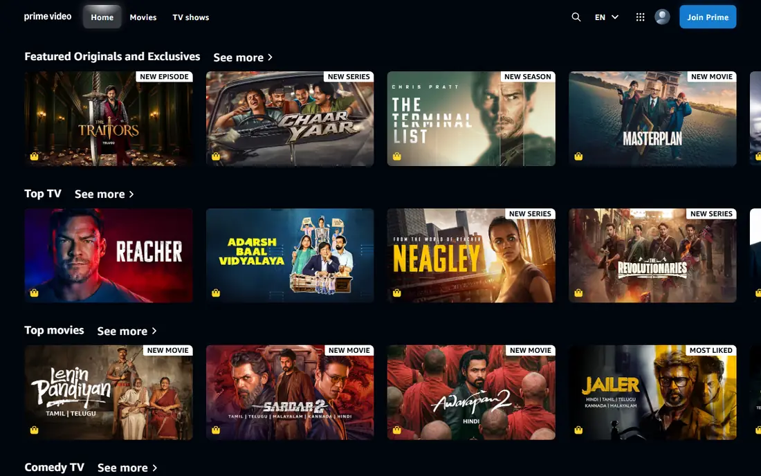 Prime Video homepage