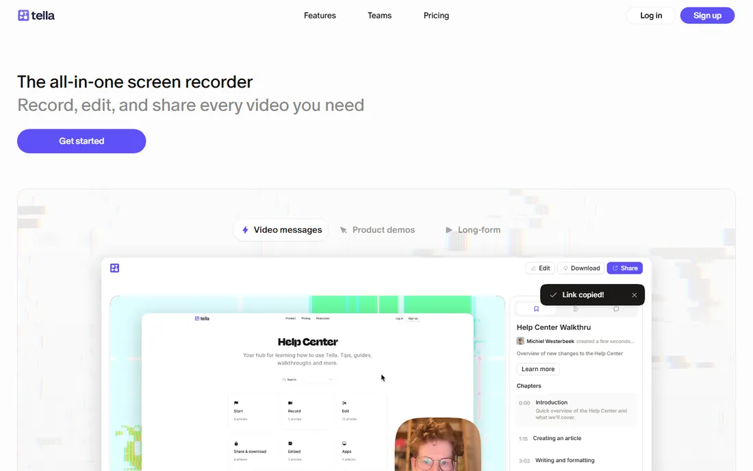 Tella homepage