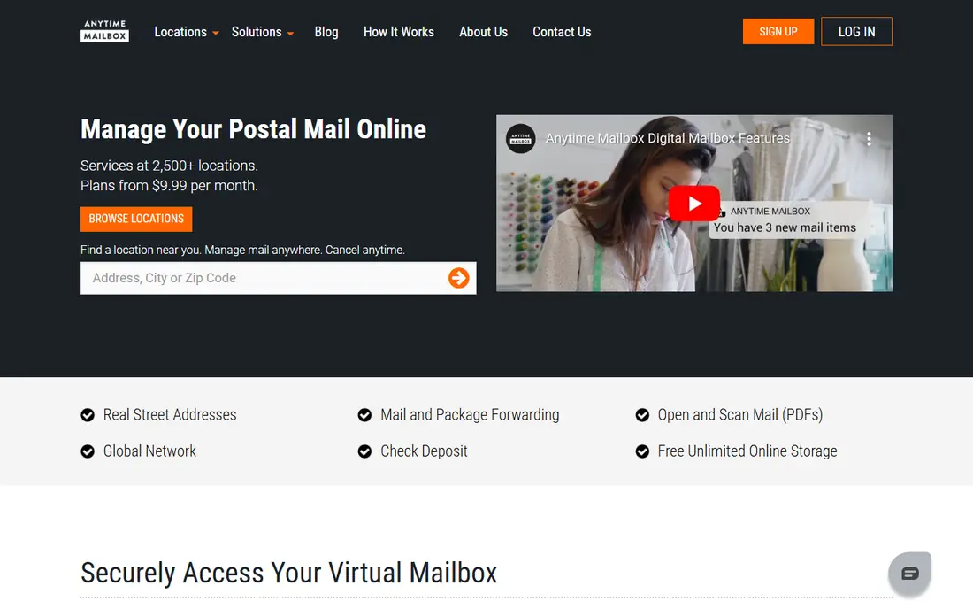 Anytime Mailbox homepage