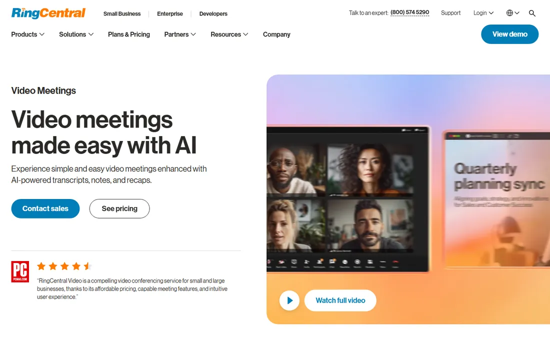 RingCentral Video homepage