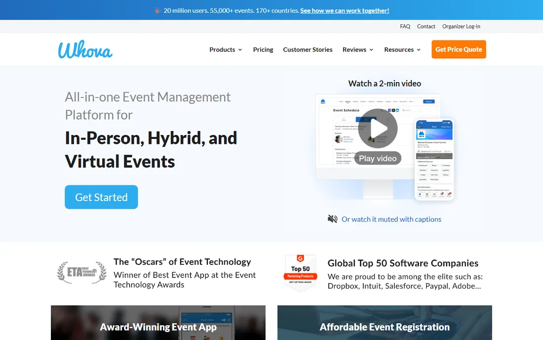 Whova homepage