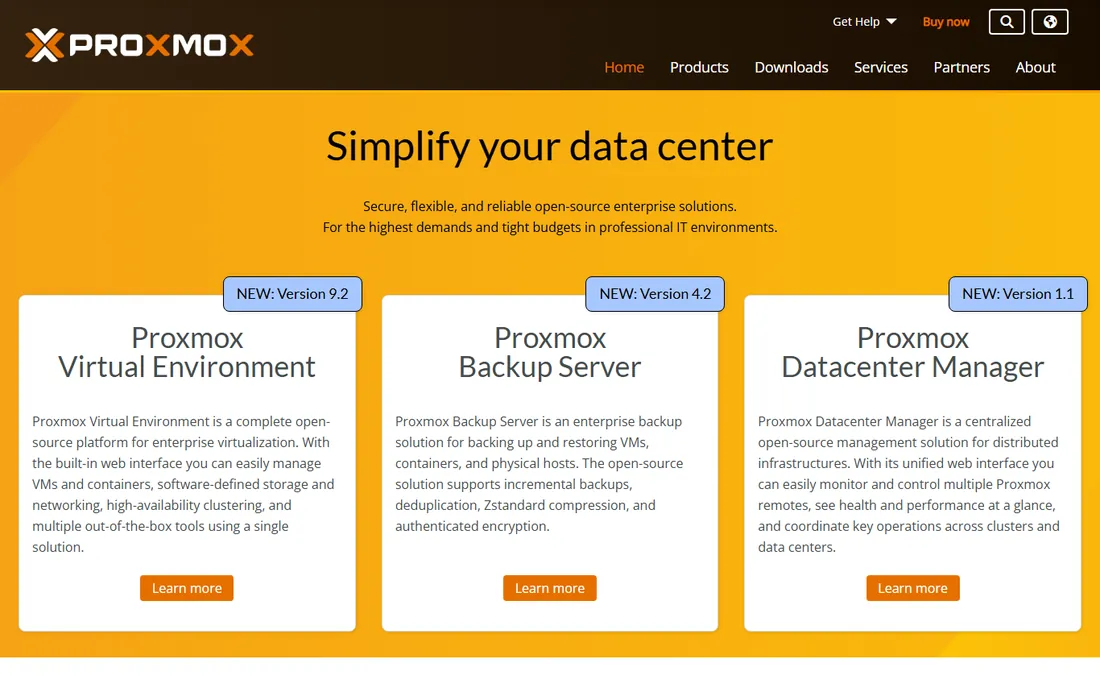 Proxmox VE homepage