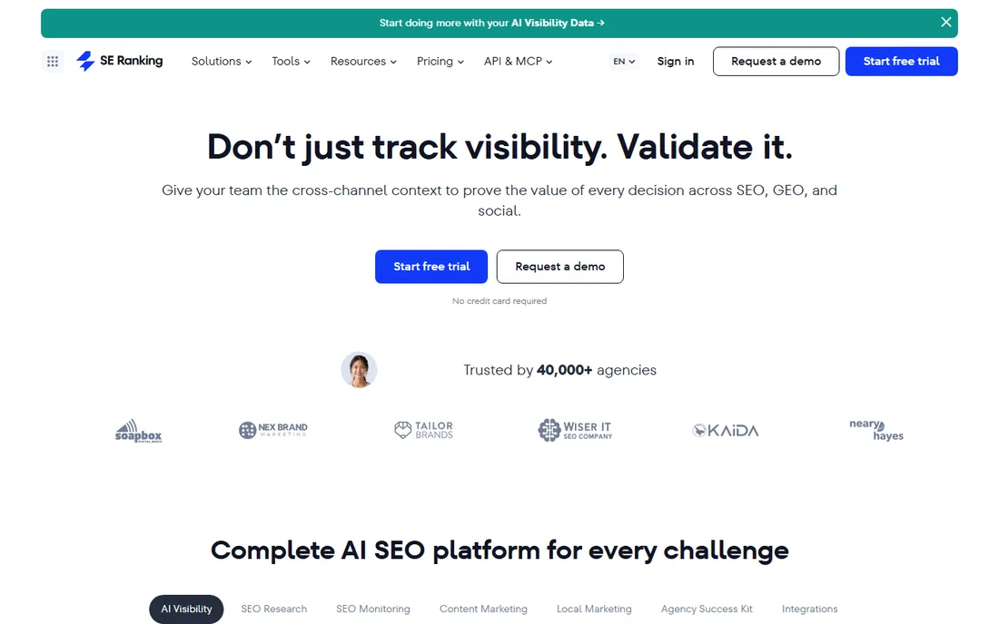 SE Ranking homepage