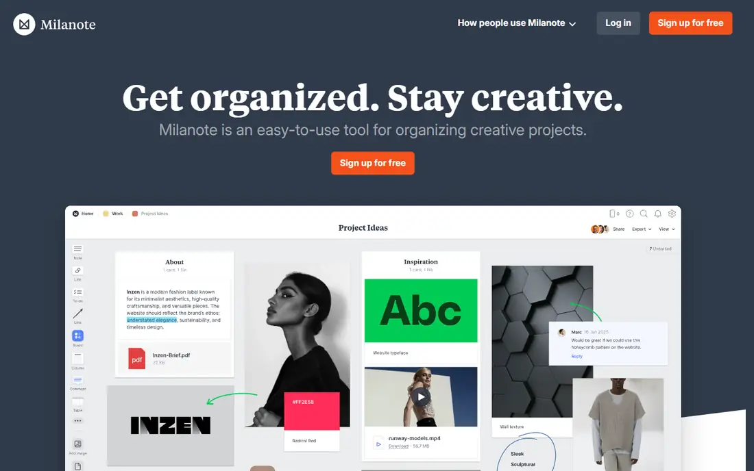 Milanote homepage
