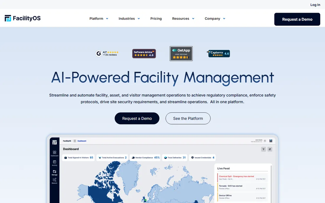 FacilityOS homepage