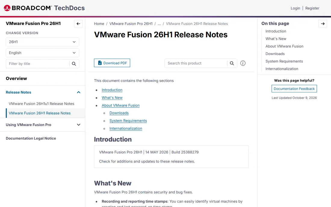 VMware Fusion homepage