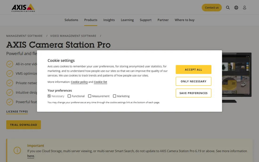 AXIS Camera Station Pro homepage