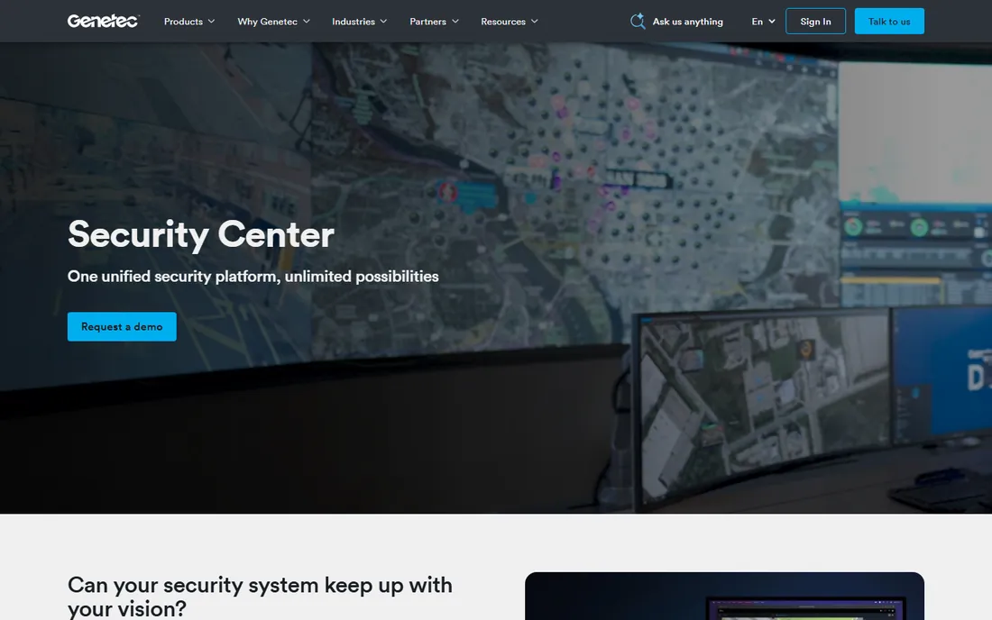 Genetec Security Center homepage