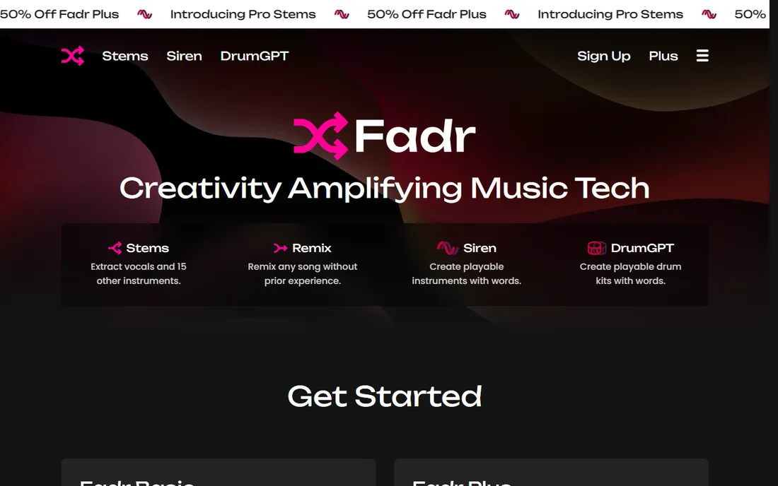 Fadr homepage