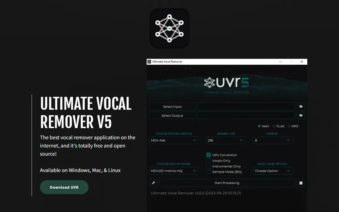 Ultimate Vocal Remover homepage