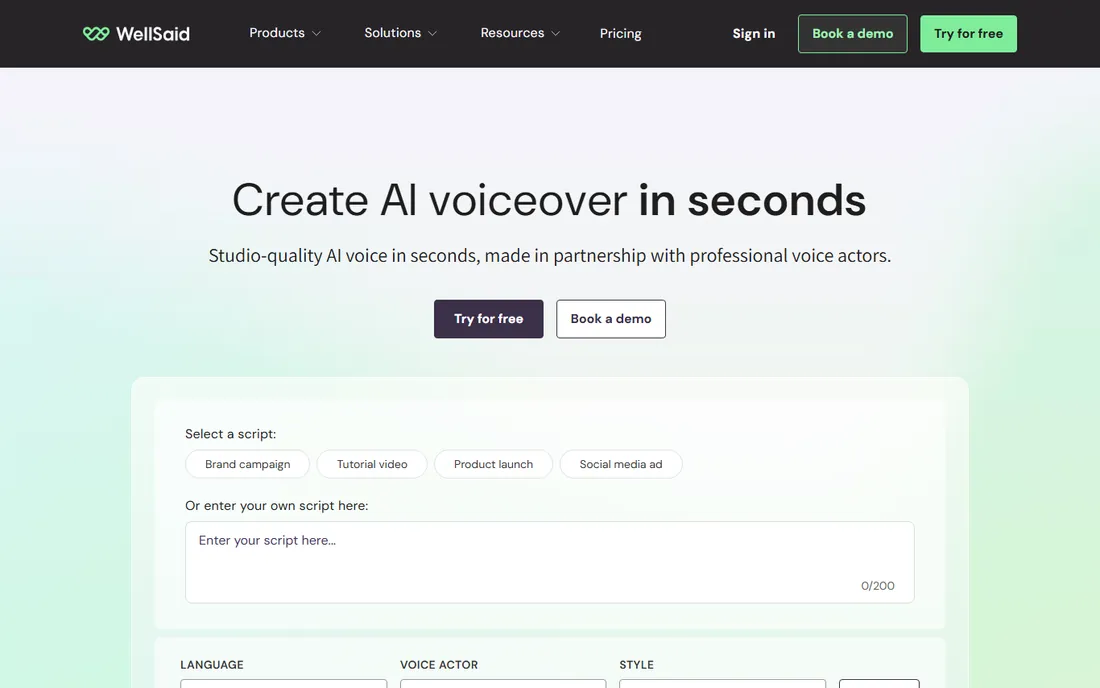 WellSaid Labs homepage
