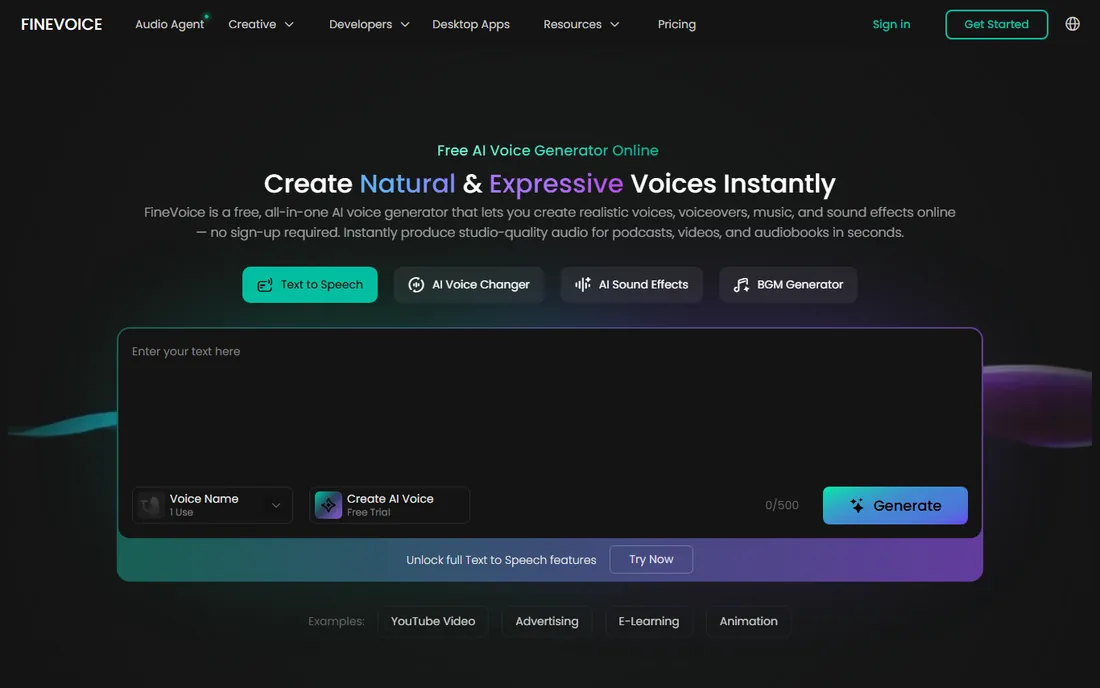 FineVoice homepage