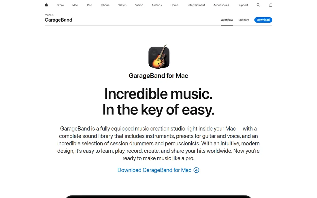 GarageBand homepage