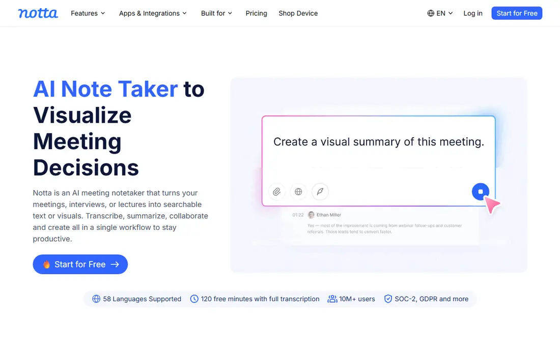 Notta homepage