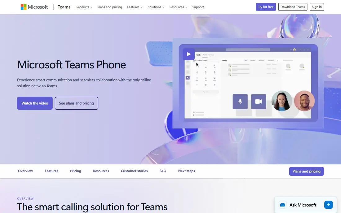 Microsoft Teams Phone homepage