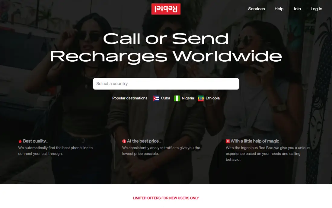 Rebtel homepage