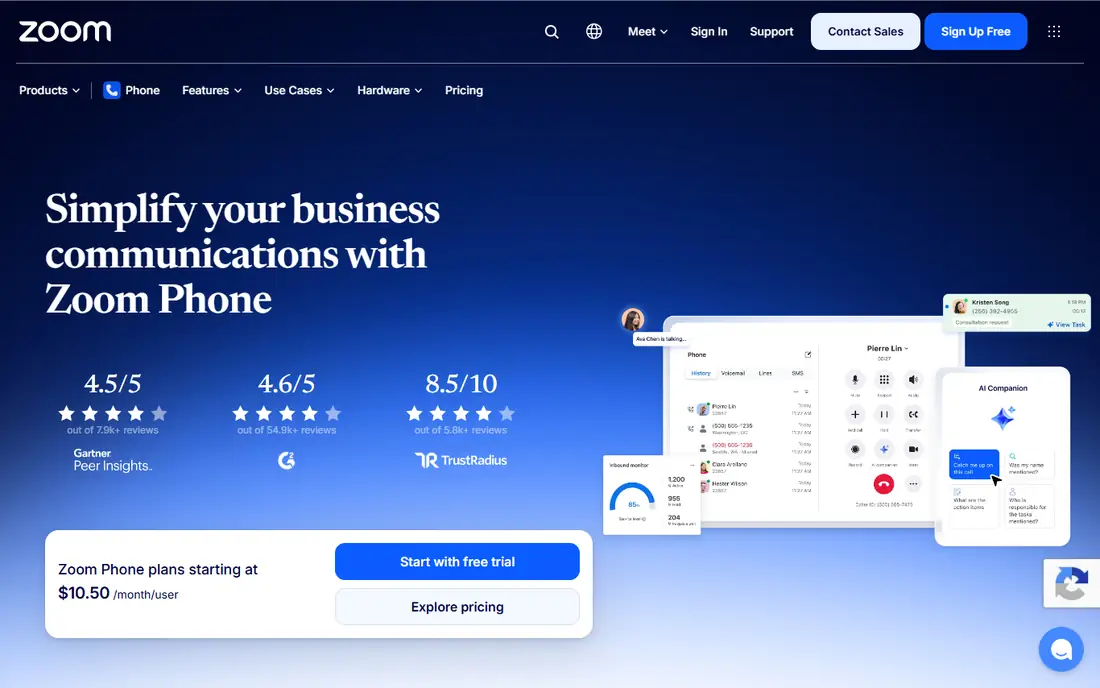 Zoom Phone homepage