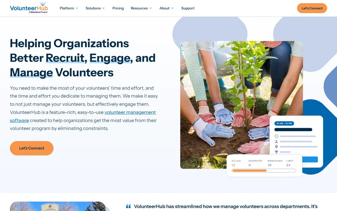 VolunteerHub homepage