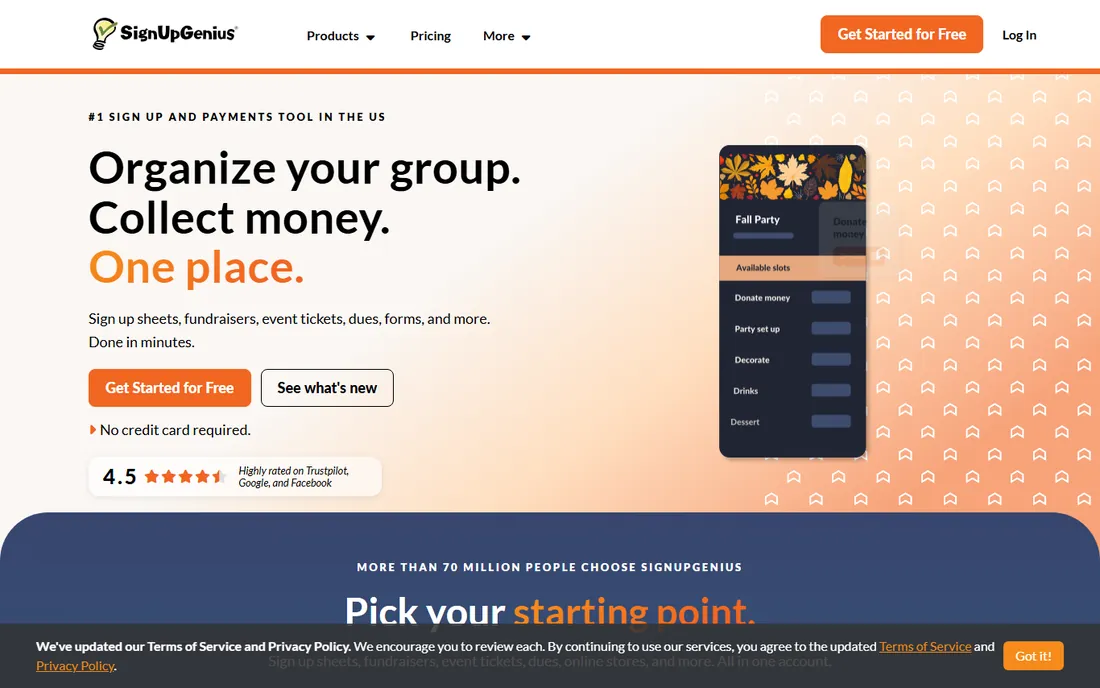 SignUpGenius homepage