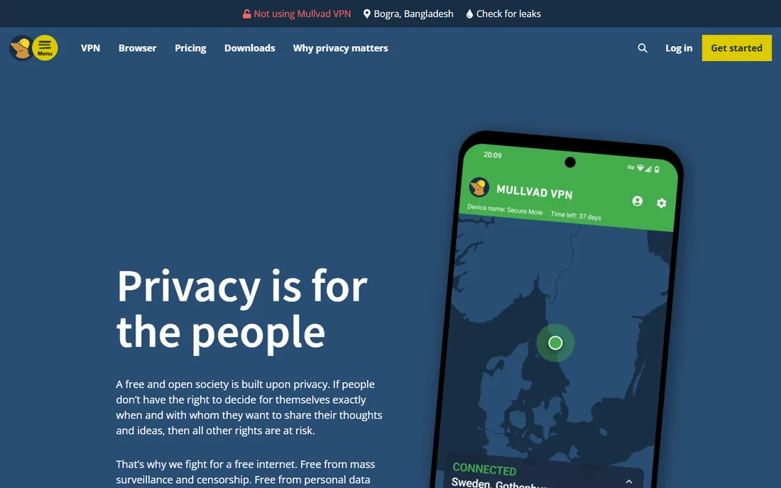 Mullvad homepage