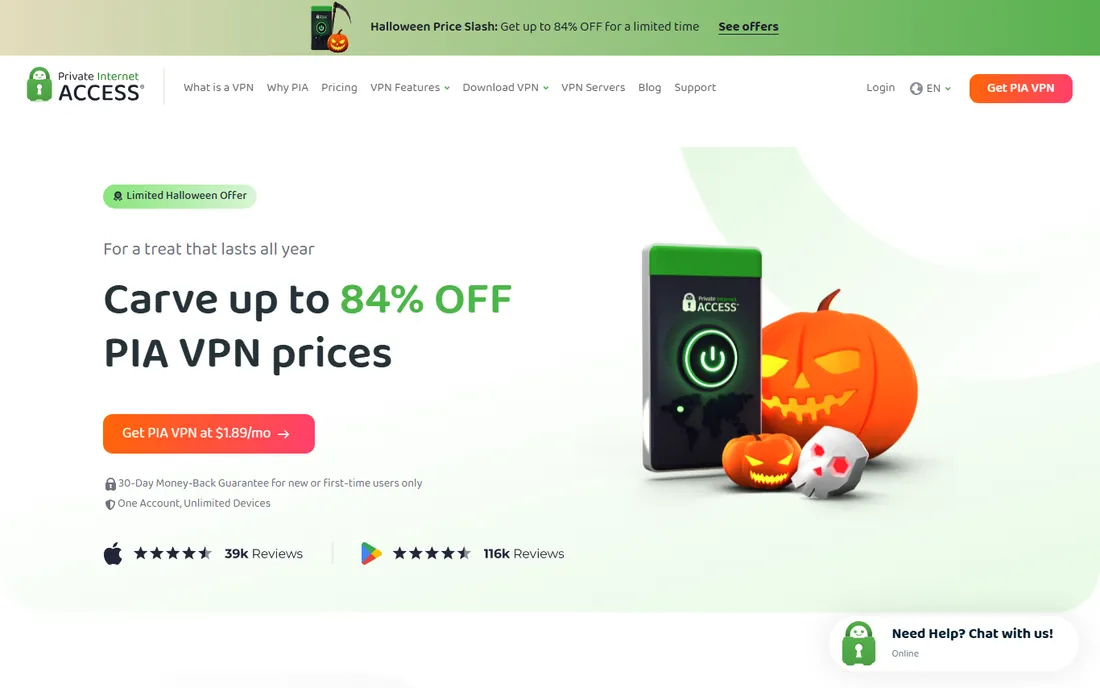 Private Internet Access homepage
