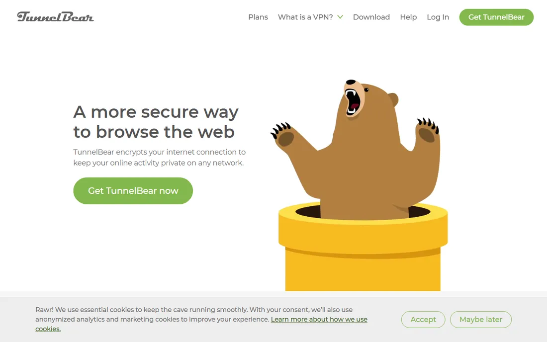 TunnelBear homepage