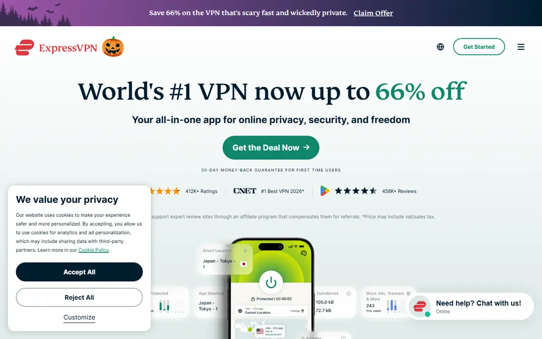 ExpressVPN homepage