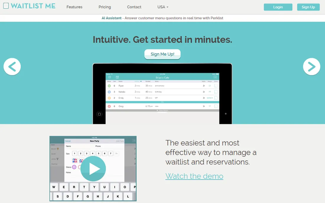 Waitlist Me homepage